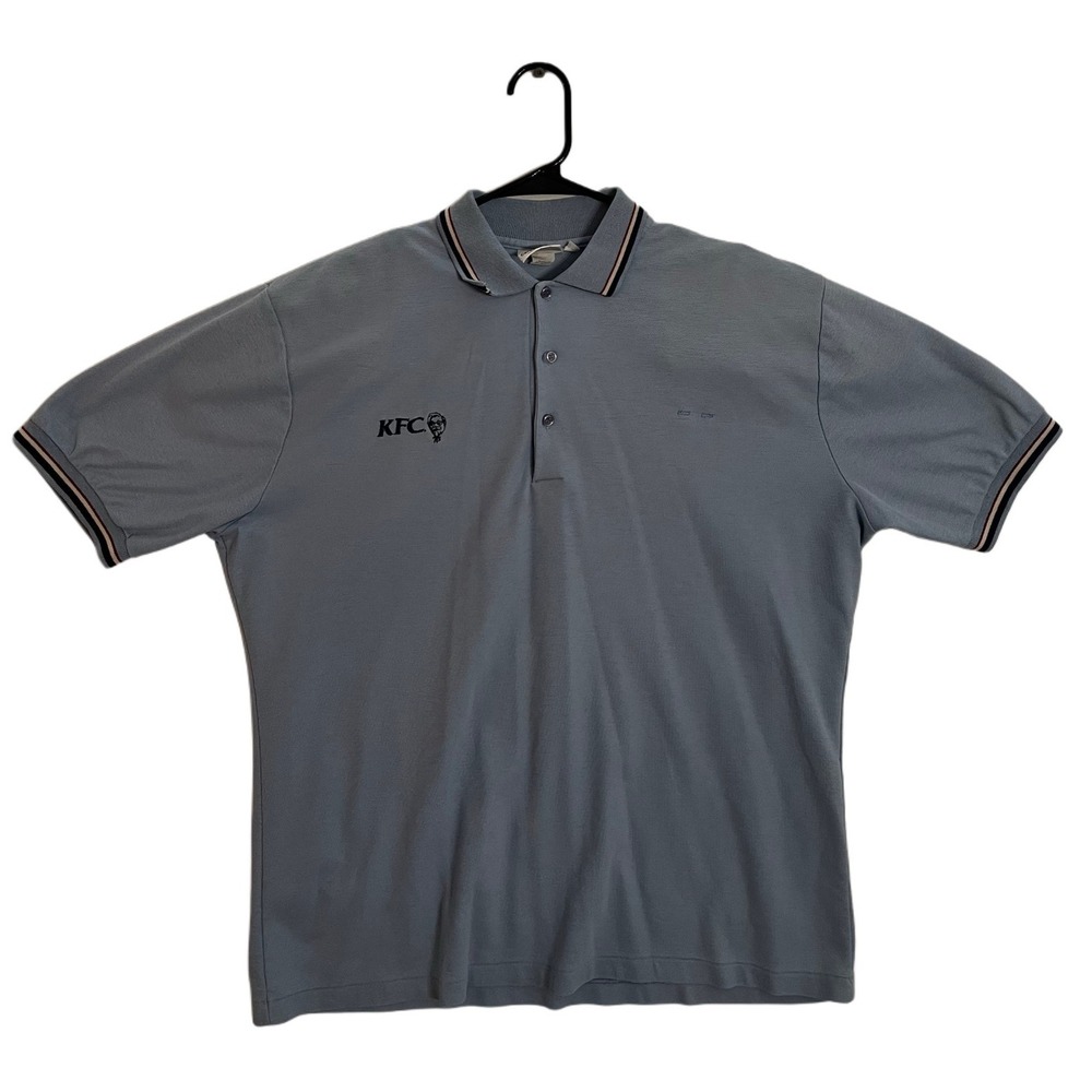 Vintage Crest KFC Light Blue Polo Shirt Striped Ribbing Made USA L Mens